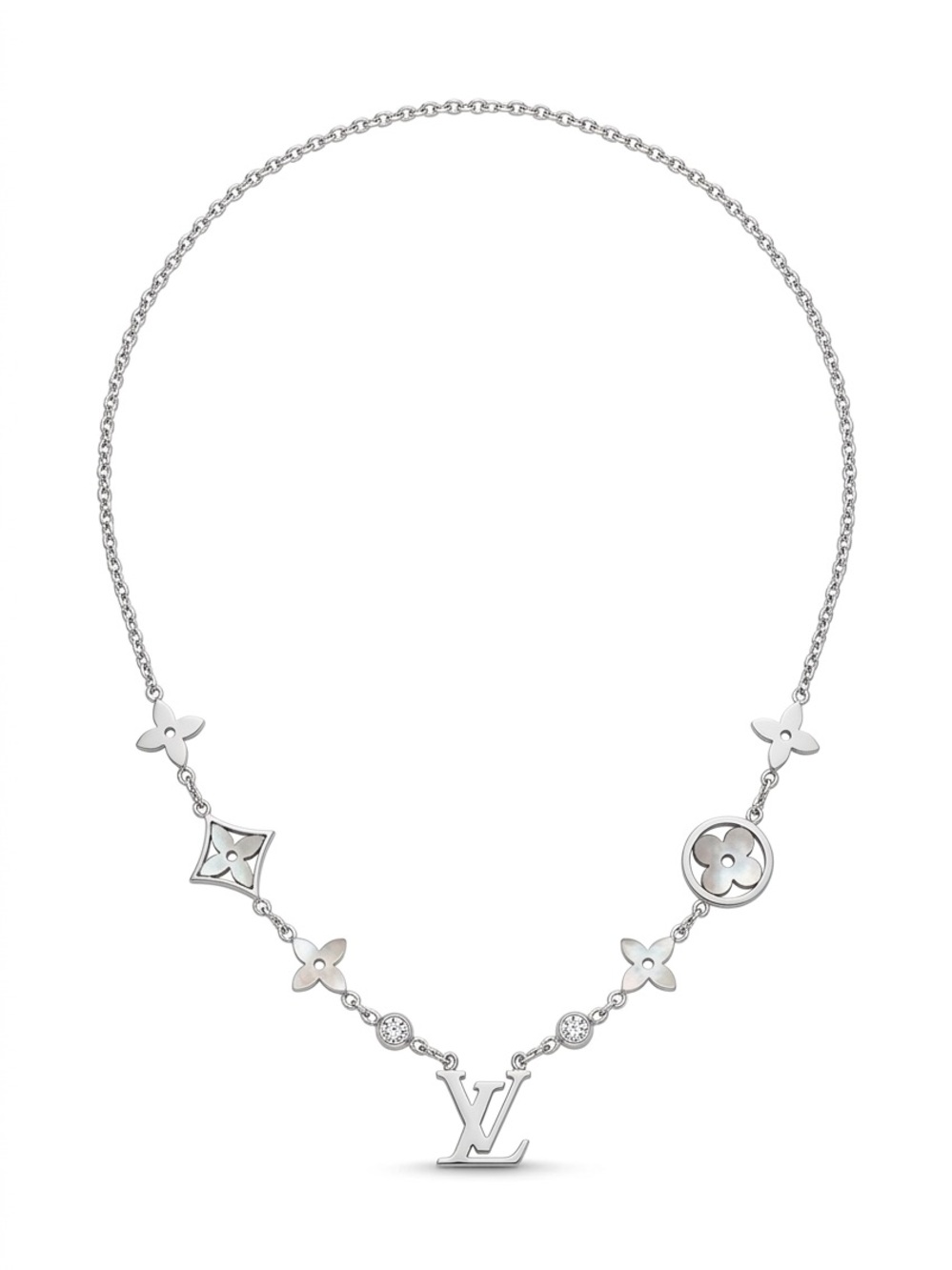 Silver Monogram Floral Motif Necklace - Picture 4 of 4